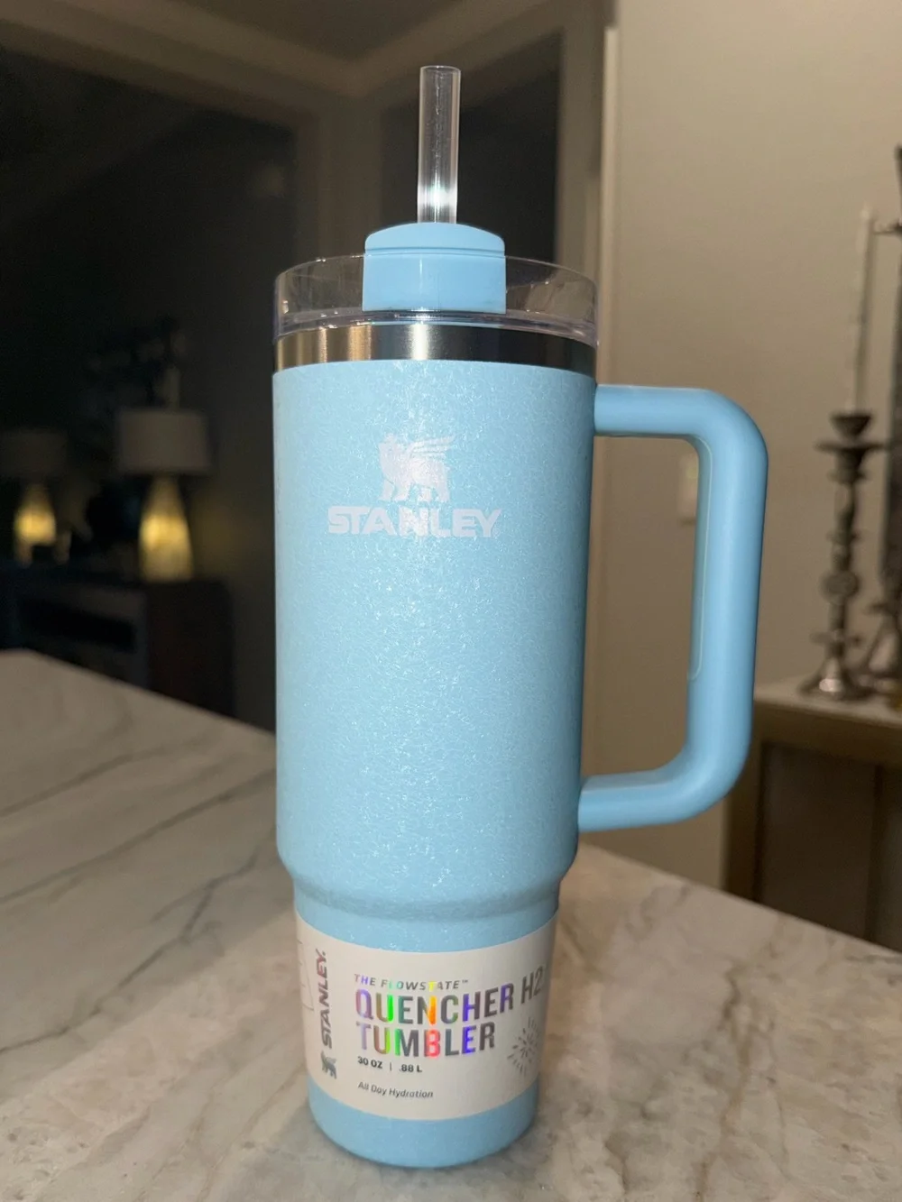 Stanley Light Blue Quencher H2.0 Tumbler with Handle and Straw